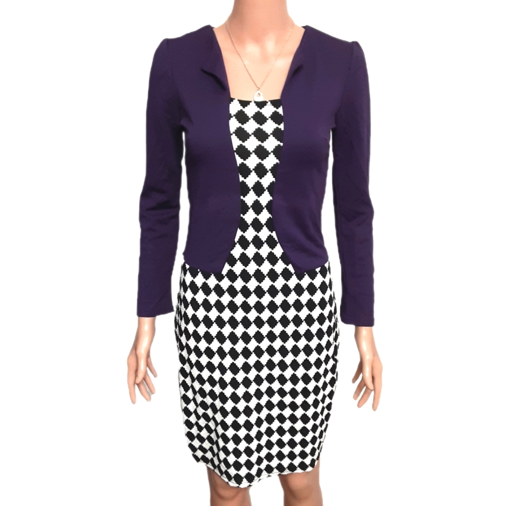 Houndstooth Dress Purple White Black